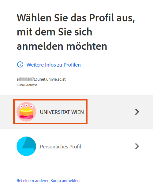 Screenshot – Universität Wien wählen