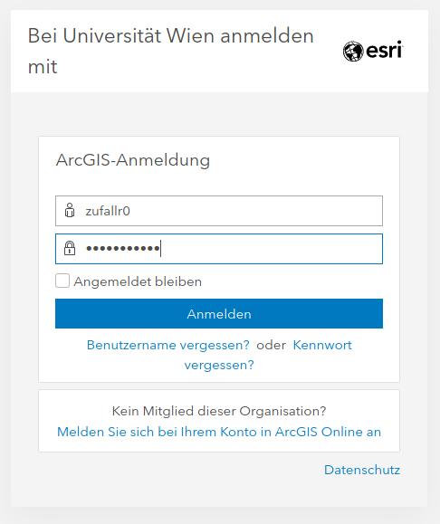Screenshot ArcGIS login