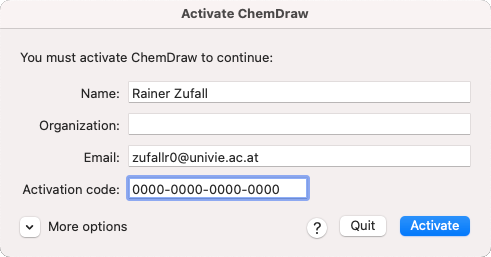 Screenshot ChemDraw aktivieren - Dateneingabe