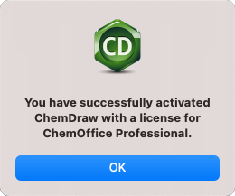 Screenshot ChemDraw erfolgreich aktiviert