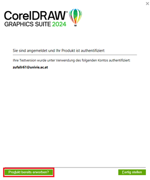 Screenshot Produkt erworben