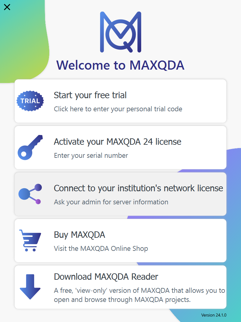 Screenshot MAXQDA connect to network licence