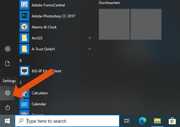 Screenshot Windows start menu