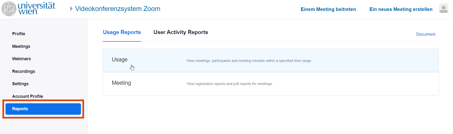 Screenshot – open reports