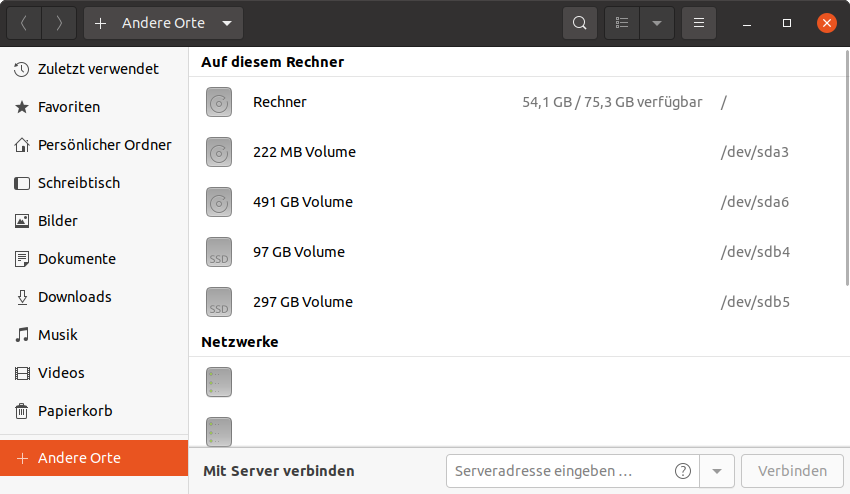 Screenhot Ubuntu 20 - Dateimanager