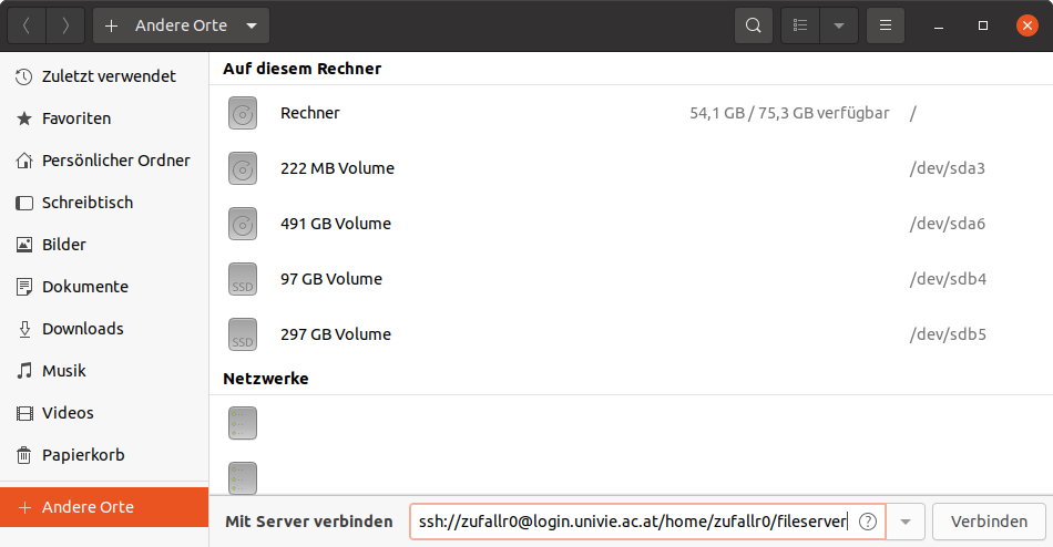 Screenshot Ubuntu Dateimanager - Serveradresse eingeben 