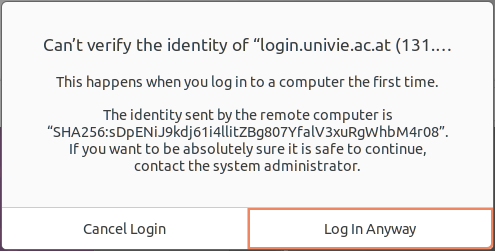 Screenshot Ubuntu Dateimanager - SSH-Key bestätigen