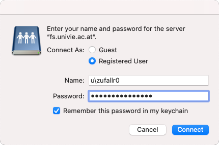 Screenshot macOS u:account user id and password