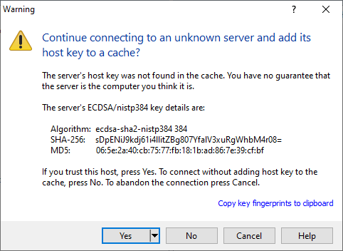 Screenshot WinSCP - trust the server's host key