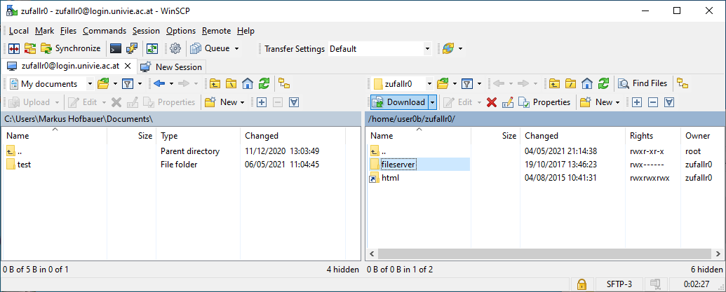 Screenshot WinSCP - access to remote files