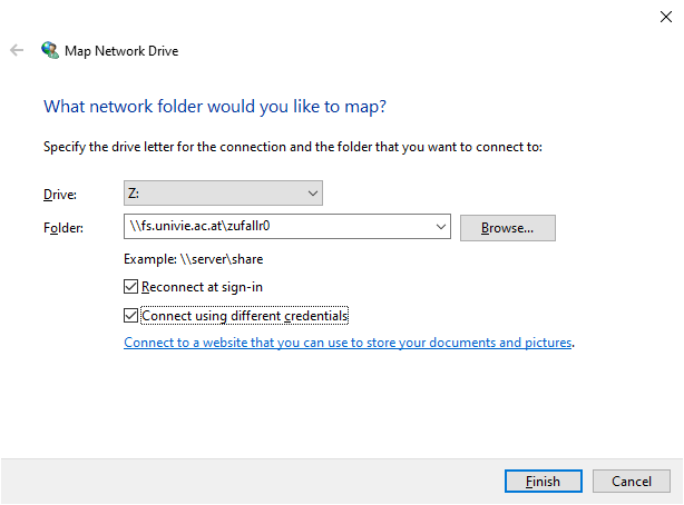 Screenshot Windows 10 map network drive