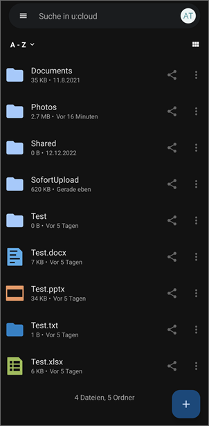 Screenshot Übersicht Dateien und Ordner