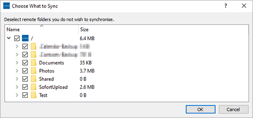 Screenshot Windows Choose what to sync