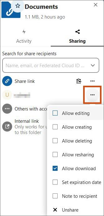 Screenshot options for sharing with Federated-Cloud-ID