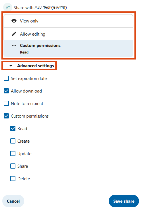 Screenshot authorisations, advanced settings