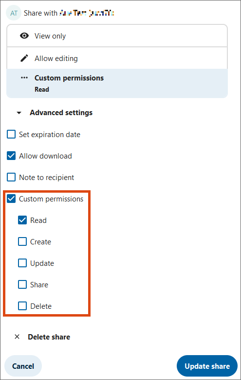 Screenshot custom permissions