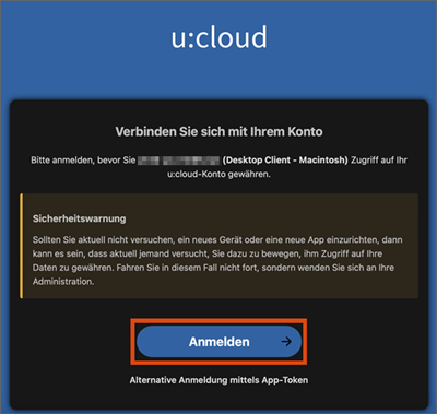 Screenshot in u:cloud anmelden