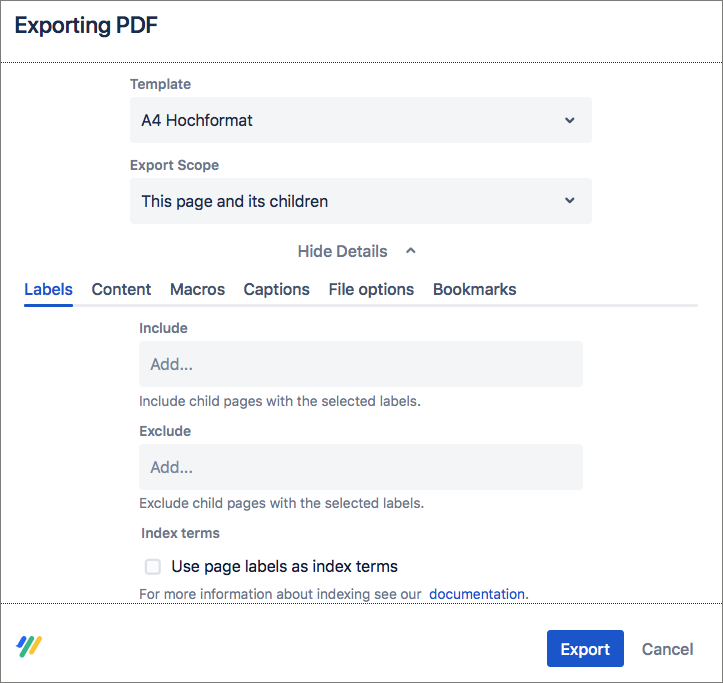 Screenshot export settings