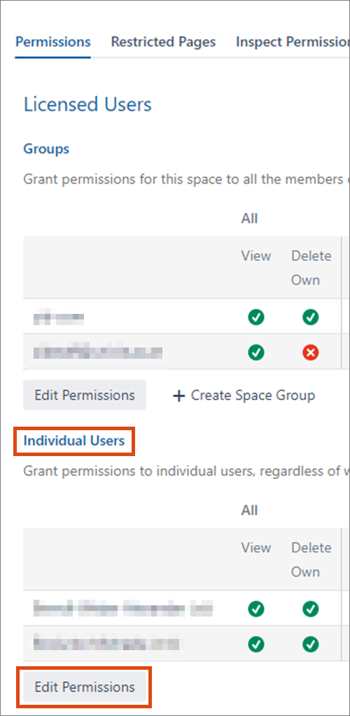 Edit permissions for individual users