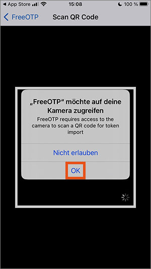 Screenshot allowing access to camera
