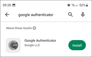 Screenshot installing Google Authenticator