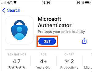 Screenshot installing Microsoft Authenticator