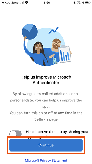 Screenshot setting up Microsoft Authenticator