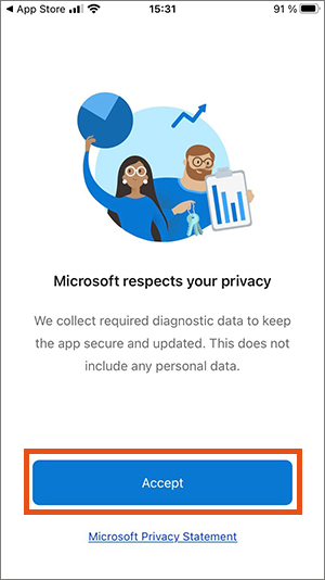 Screenshot accepting privacy statement