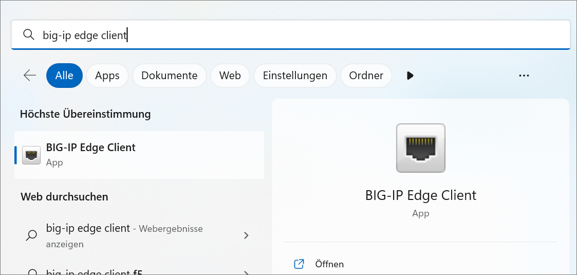 Screenshot Windows BIG-IP Edge Client ausführen
