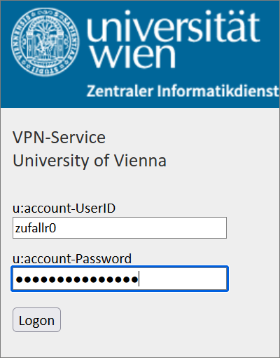 Screenshot VPN website - Login