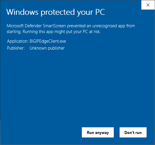 Screenshot Windows Defender - Run anyway