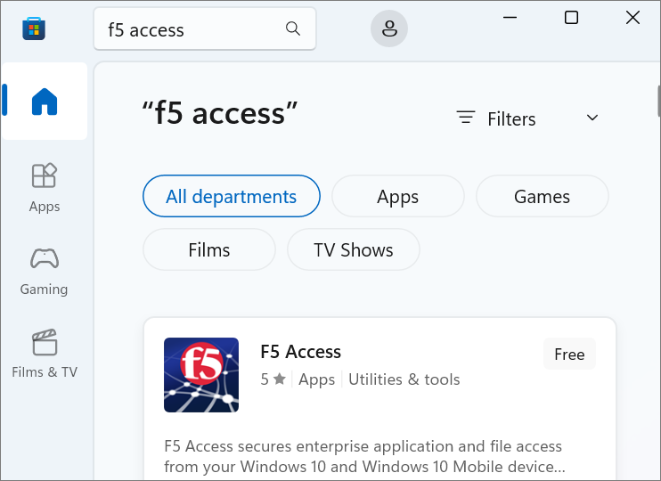 Screenshot Windows Store - F5 Access