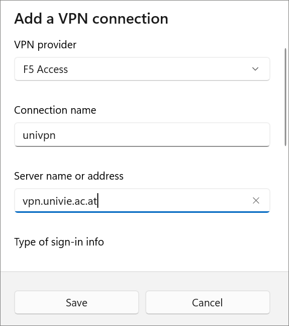 Screenshot Windows - Add VPN connection