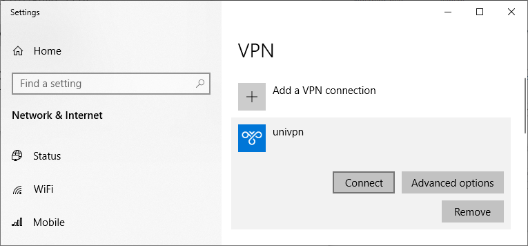 Screenshot Windows - connect to VPN