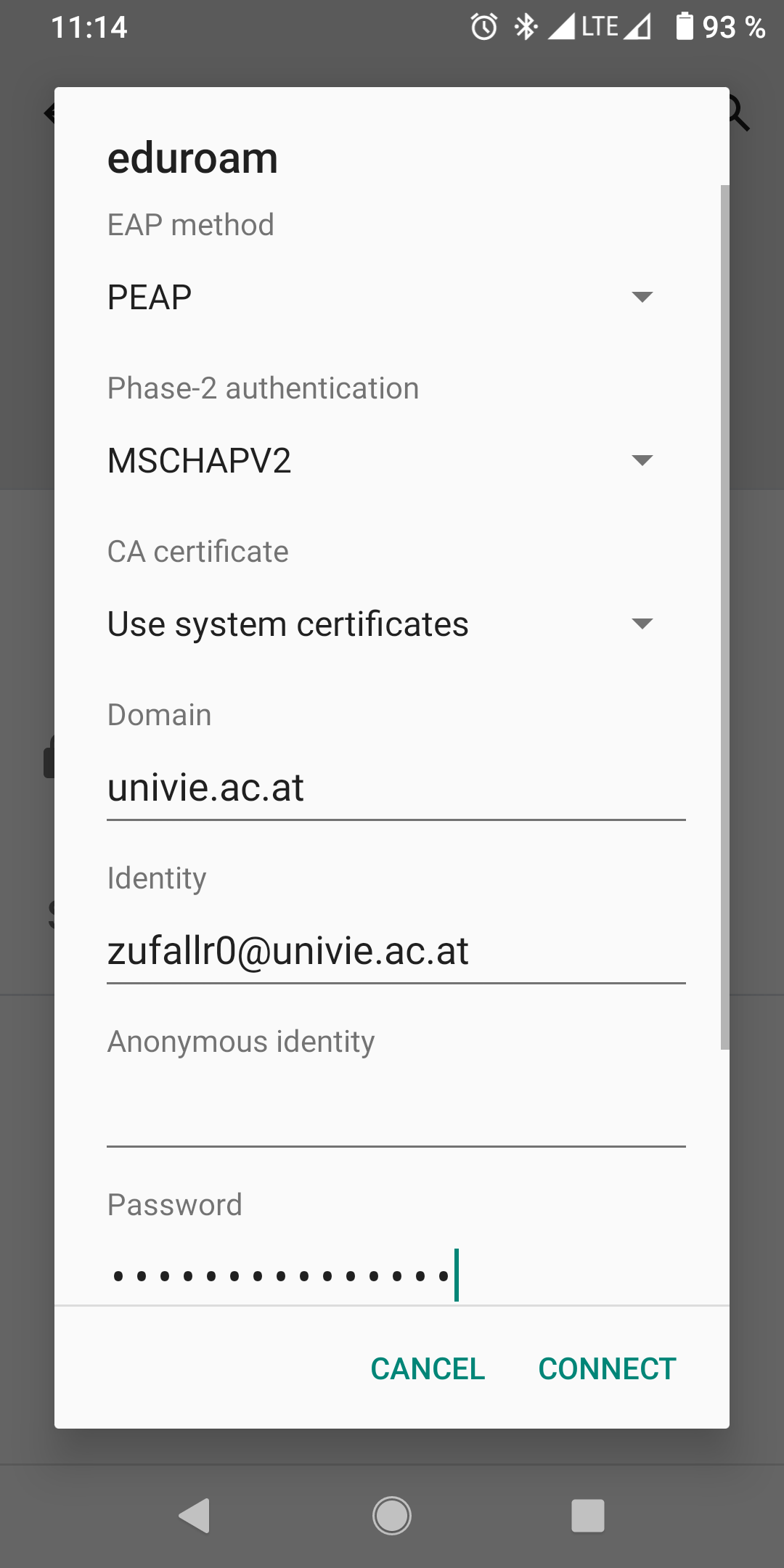 Screenshot Android WiFi - eduroam configuration