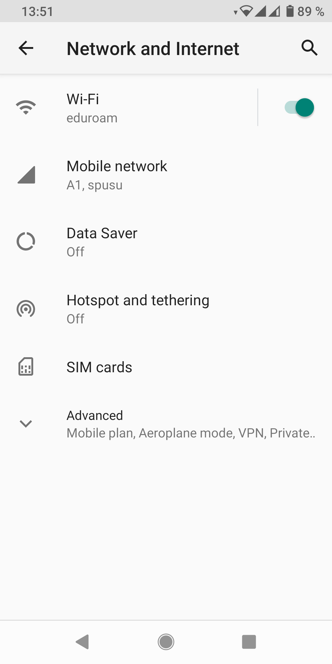 Screenshot Android - Network and Internet settings - Wi-Fi
