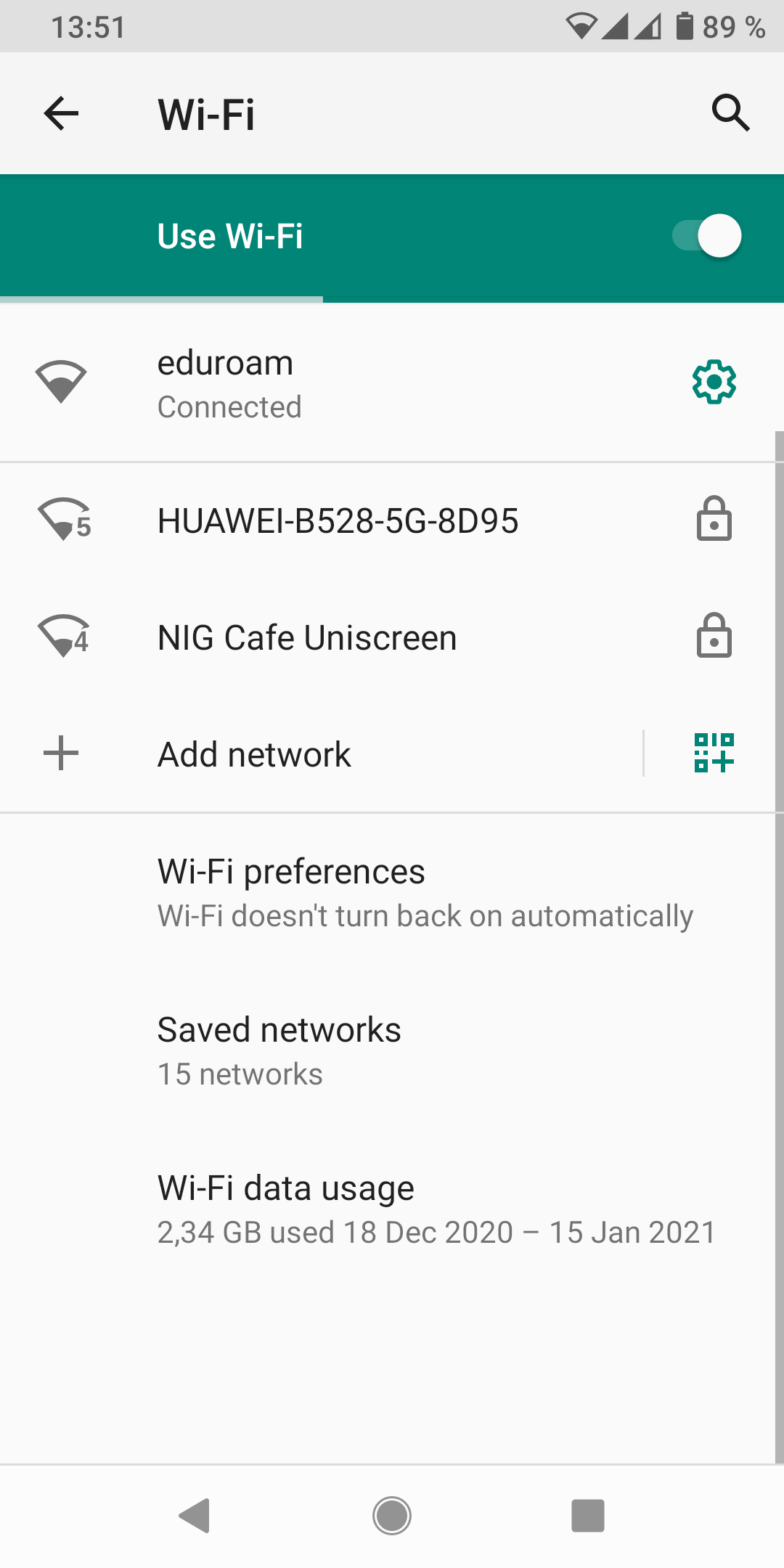 Screenshot Android - WLAN-Netzwerkliste