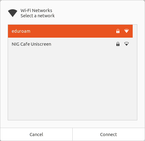 Screenshot Ubuntu WiFi - select eduroam network