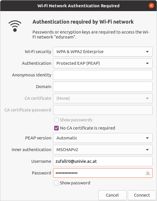 Screenshot Ubuntu WiFi - eduroam configuration
