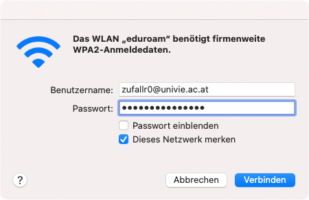 Screenshot eduroam macOS Firmenweite Anmeldedaten werden benötigt 