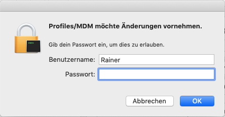 Screenshot macOS - lokales Passwort eingeben