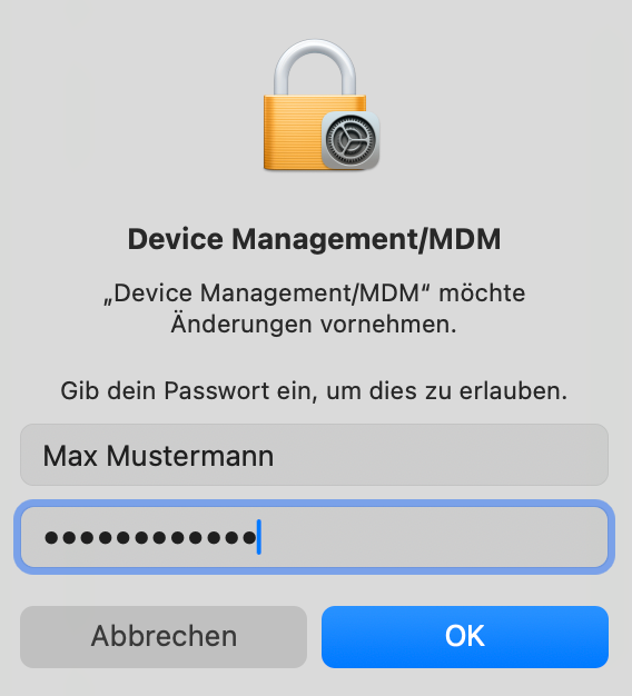 Screenshot macOS - lokales Passwort eingeben