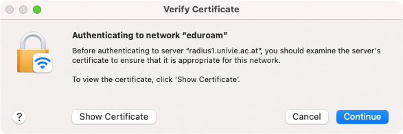 Screenshot macOS WiFi - accept server certificate
