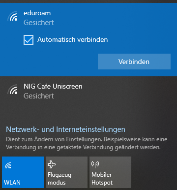 Screenshot Windows 10 WLAN - eduroam verbinden