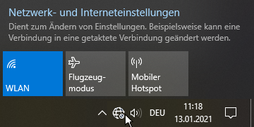 Screenshot Windows 10 WLAN - Netzwerk und Interneteinstellungen öffnen