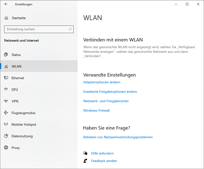 Screenshot Windows 10 WLAN - Einstellungen