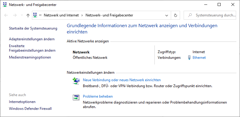 Screenshot eduroam Windows Neue Verbindung oder neues Netzwerk einrichten