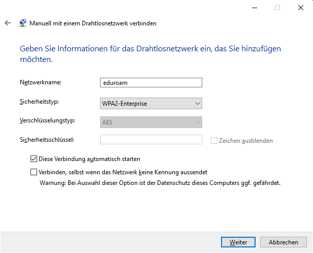 Screenshot eduroam Windows Informationen Drahtlosnetzwerk