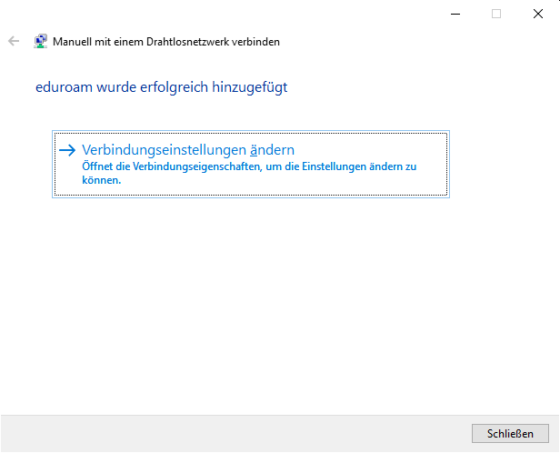Screenshot eduroam Windows Verbindungseinstellungen ändern
