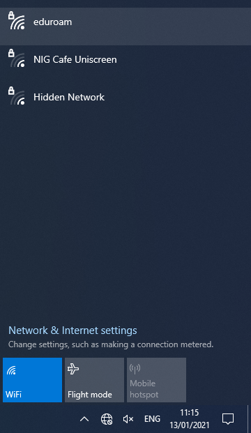 Screenshot Windows 10 WiFi - eduroam network